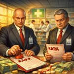 Urzednicy nakladaja kare na apteke ilustracja